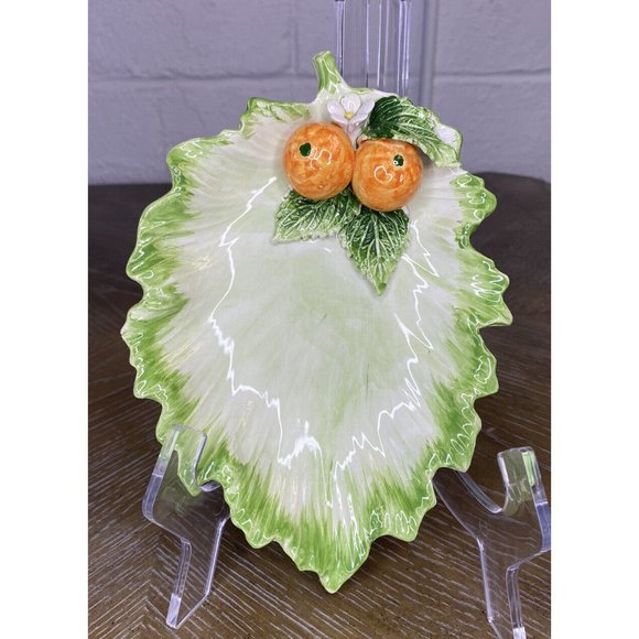 The Mane Lion Ceramic Leaf Tray Dish Orange Tangerine‎ Fruit Flower Italy Candy - Picture 2 of 16